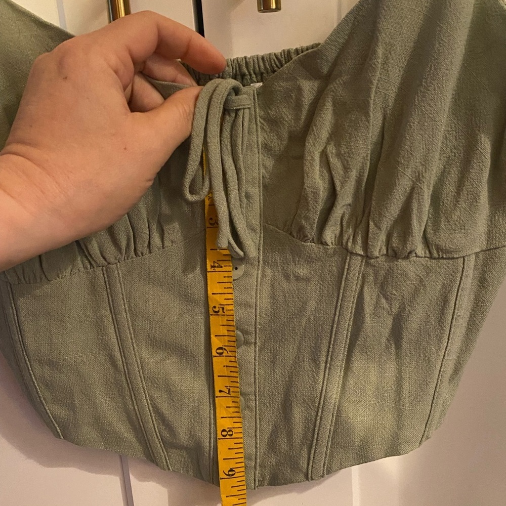 Ally Green Cami Crop Top Corset Linen casual chic coquette cottagecore milkmaid - Picture 14 of 15
